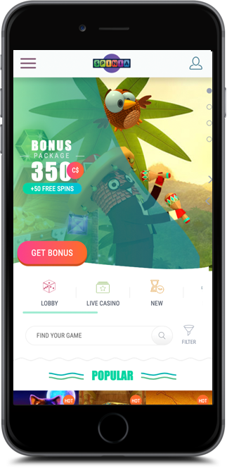 Mobile version of Spinia Casino