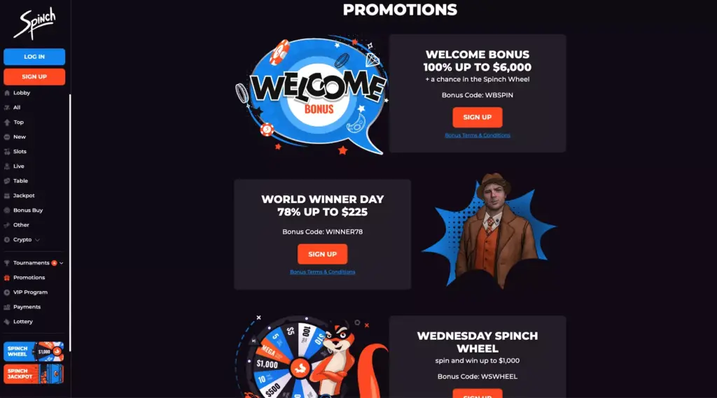 Spinch Casino Bonuses and Promotions