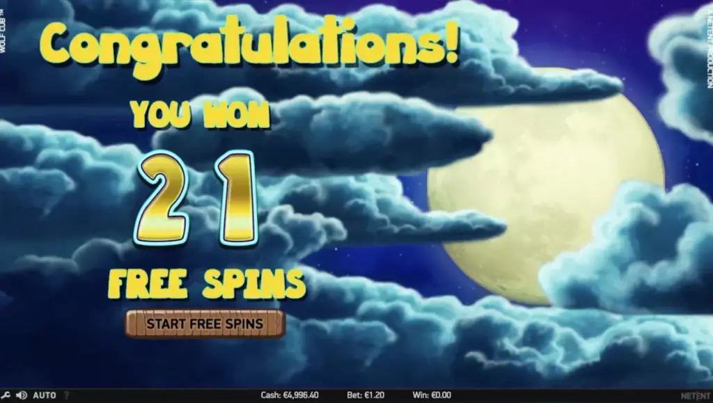 Won 21 free spins in Wolf Cub slot